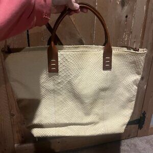 Sofia C. Off White Snake Print Leather Shoulder Tote Bag